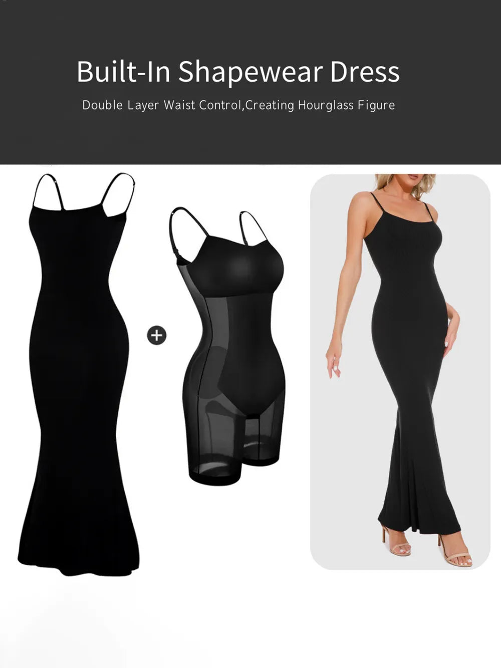 Model wearing a black shapewear dress from Mimi Bella